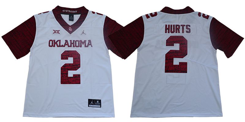 Men Oklahoma Sooners #2 Hurts White NCAA Jerseys